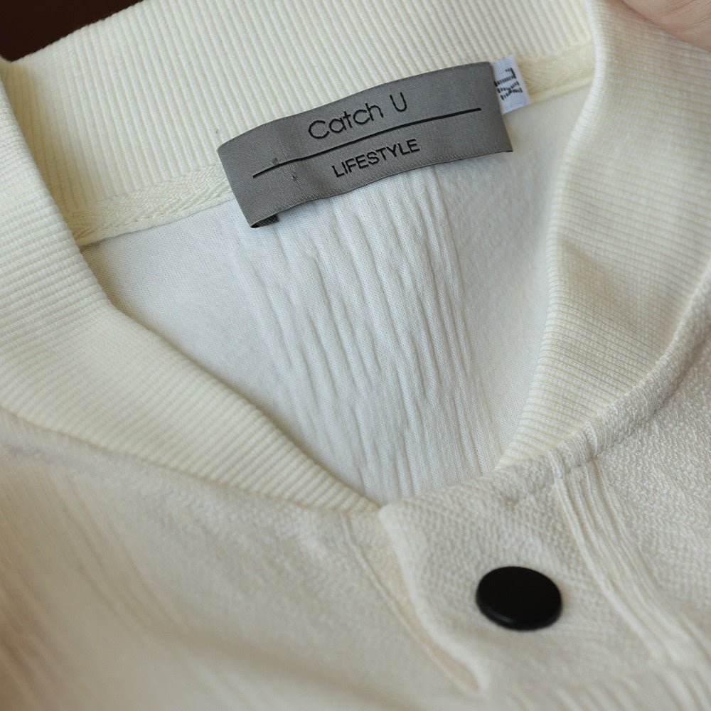 Casual Heavyweight Jacquard Textured Sweatshirt Loose Design Loose Baseball Neck Pullover Sweatshirt