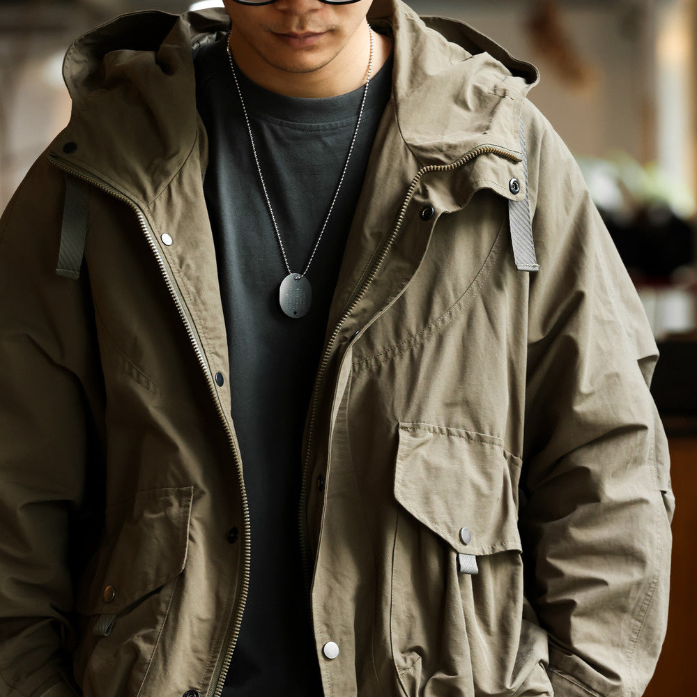 Retro mountain style workwear jacket, loose sports large pocket windproof hooded jacket