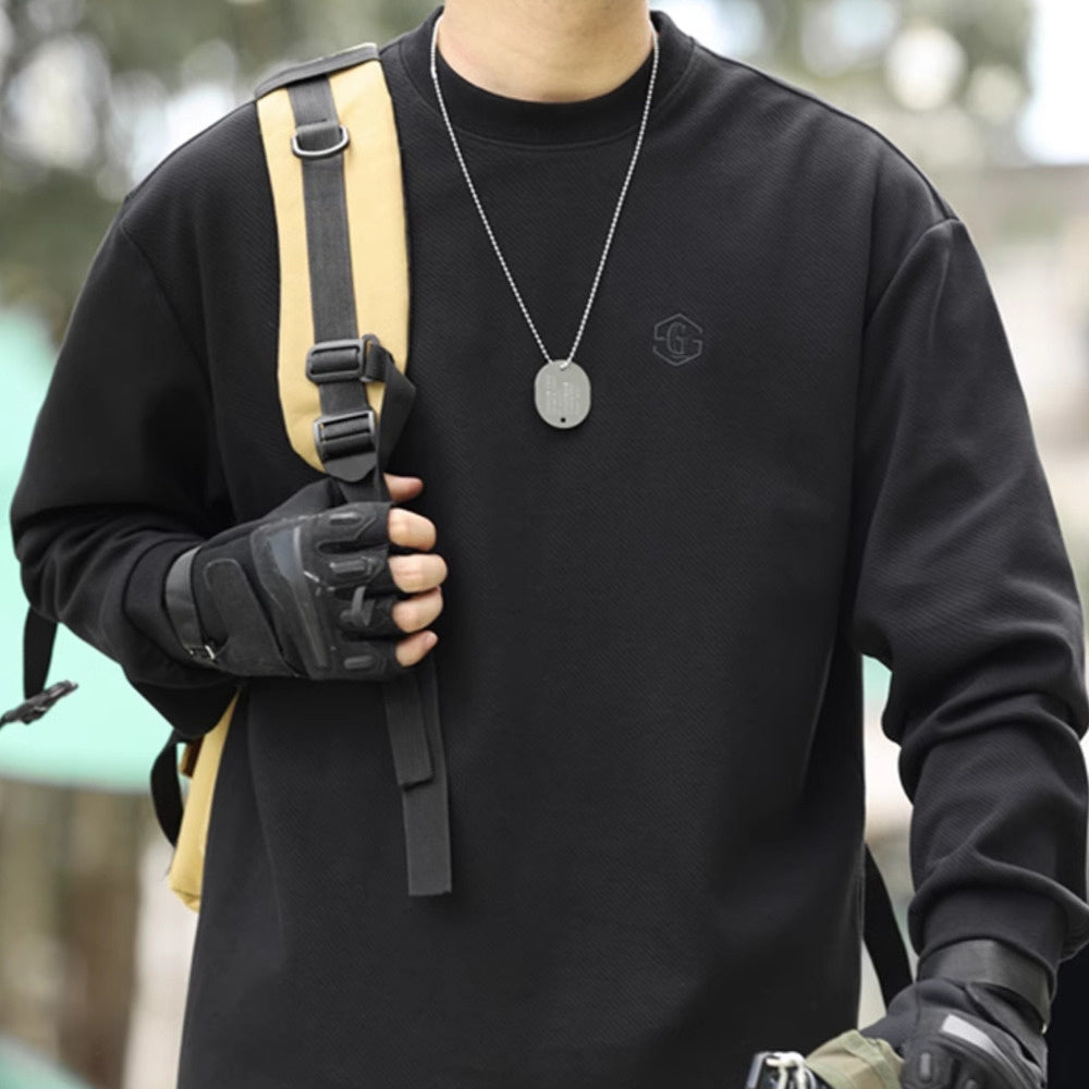 Casual 320g diagonal sweatshirt men's loose embroidered wrinkle resist