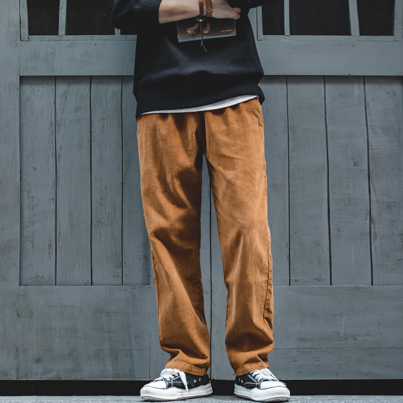 Maden American style antique casual pants, corduroy pants, straight leg wide leg loose pants