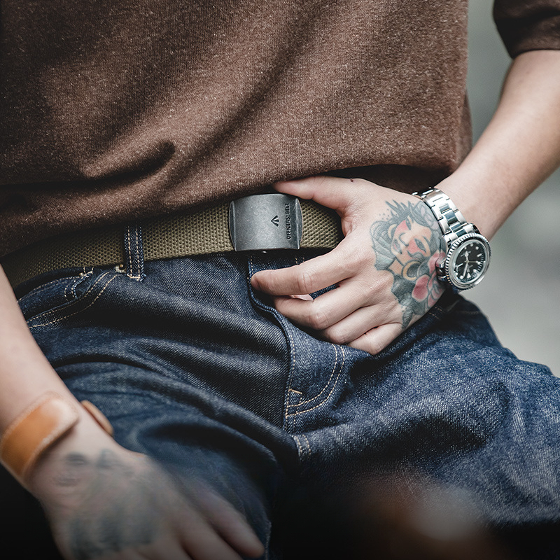 Maden Japanese-Style Retro Non-Hole Elastic Stretch Woven Leather Belt Single Ring Quick-off Casual Pants Belt