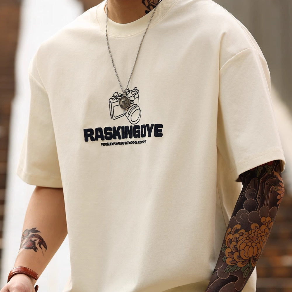 American casual printed 210G Men's loose cotton short sleeved T-shirt