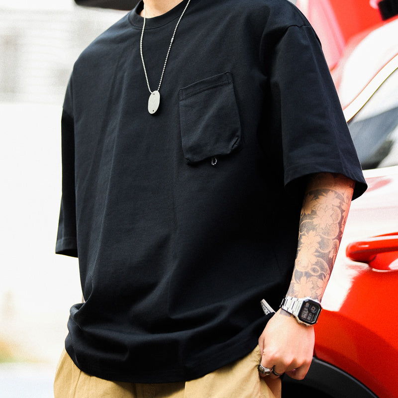 American casual pocket men's 260G round neck outdoor T-shirt