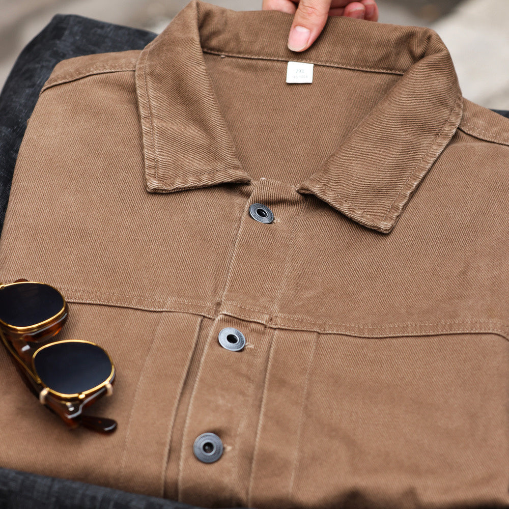 Gray style carbon brushed jacket for men, loose casual lapel workwear jacket