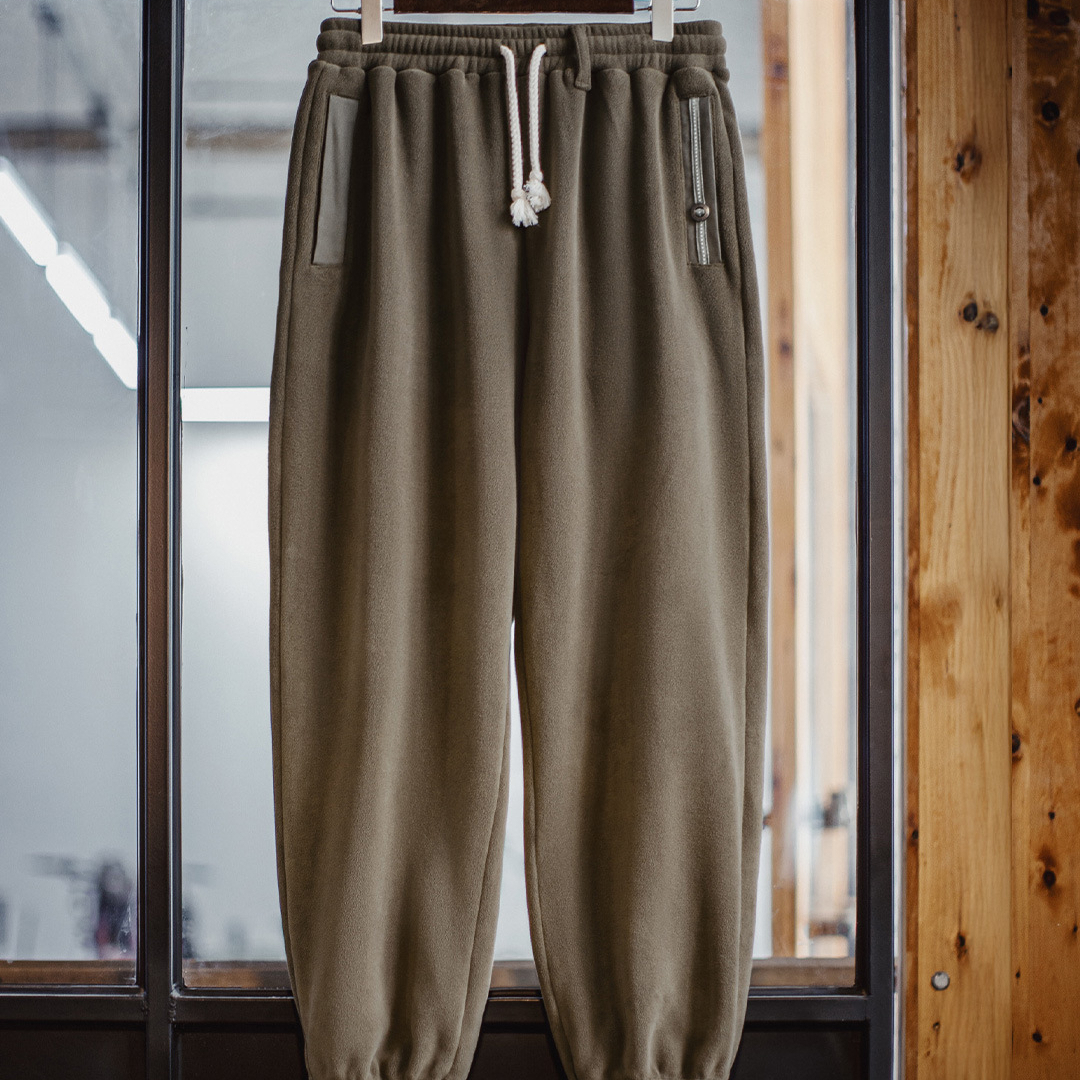 American Retro Fleece Warm Brown Maillard Leg Tied Casual Pants