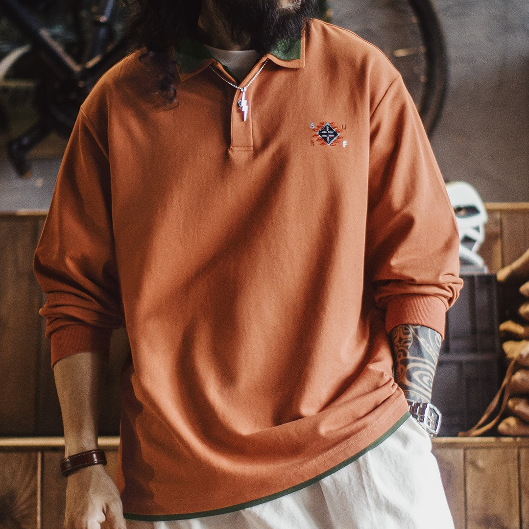 American Retro Navajo Polo Collar Fake Two-Piece Knitted Polo Shirt