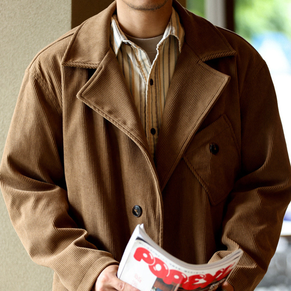 Corduroy suit jacket with men's patch pocket design, casual French light and mature layered jacket