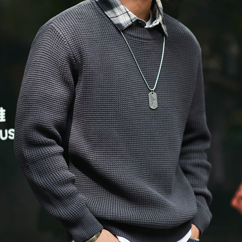 American Retro Fake Two-Piece Shirt Collar Men'S New Thick Warm Sweater