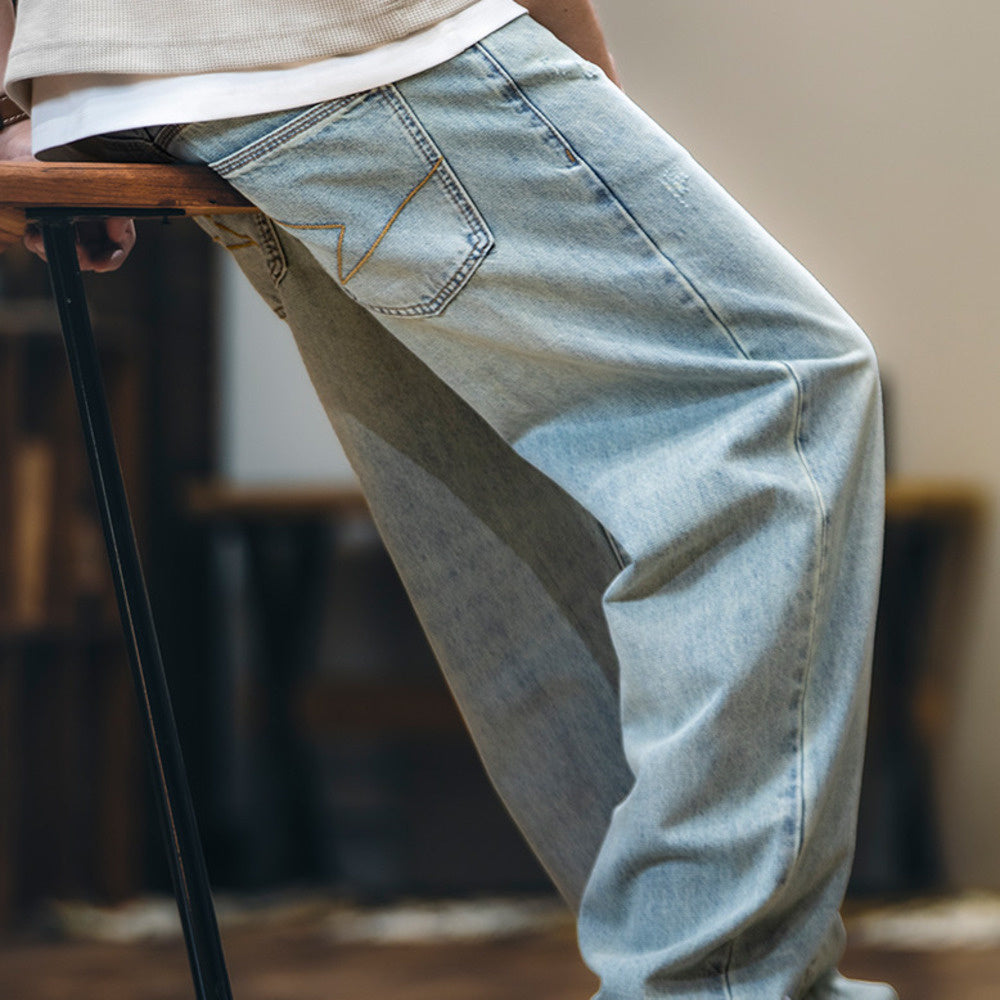 American retro Lyocell men's loose straight leg jeans