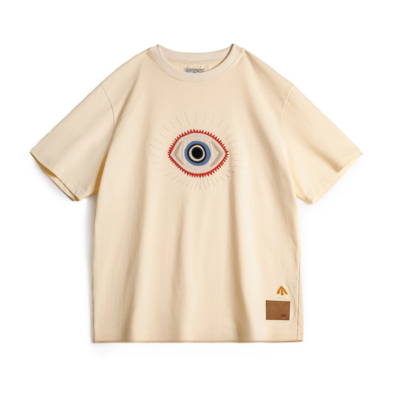 Maden Vintage Guardian Eye Embroidered T-shirt Off White Heavyweight Cotton Short Sleeved T-shirt