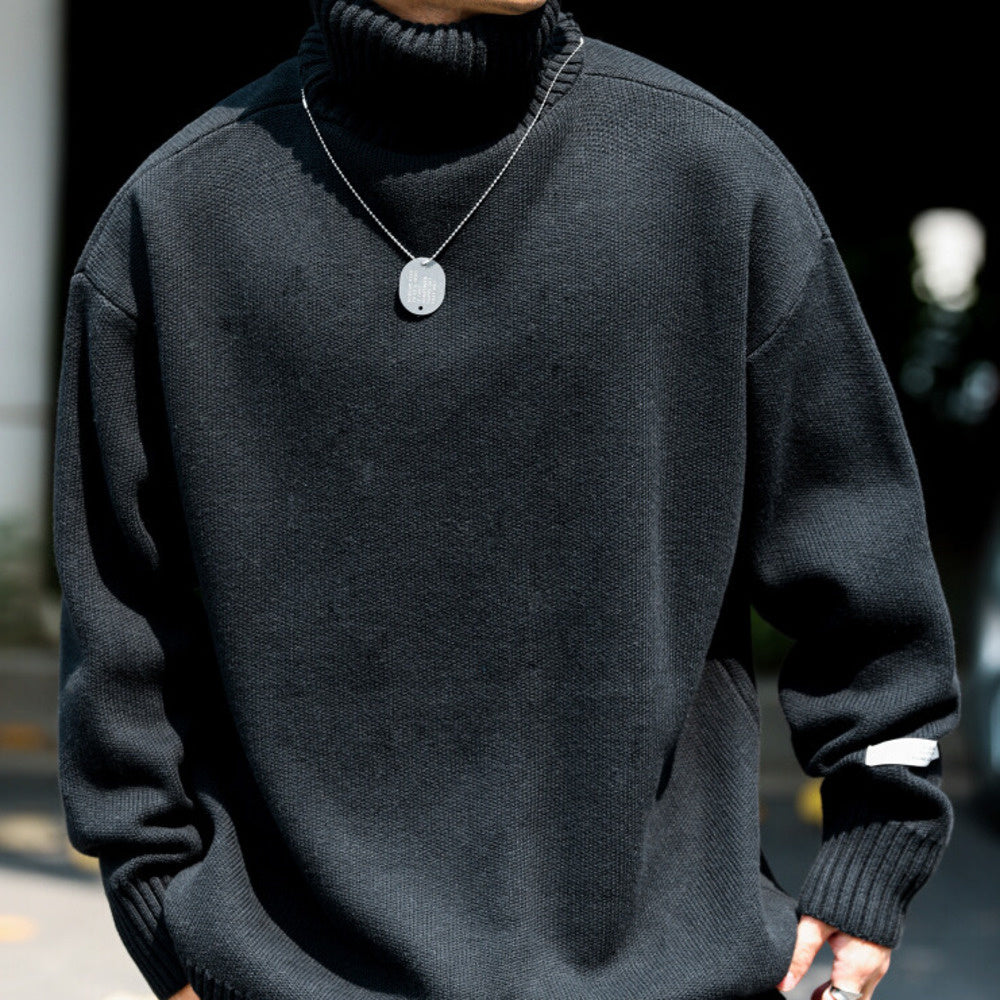 Flip up collar knitted sweater with retro loose coarse needle and thread, paired with a base top