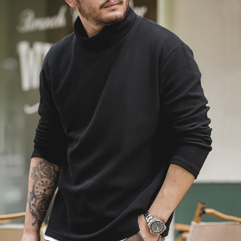 Maden Casual Sweatshirt Waffle High Collar Warm Inner Wear Long Sleeve T-shirt Bottoming Shirt