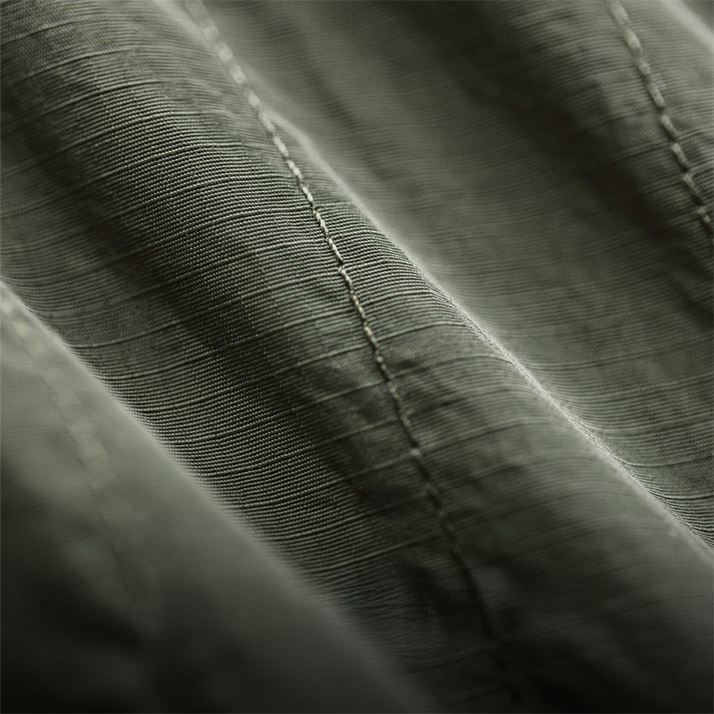 Maden Retro Quilted Fold Double Knee Pants Thin Drawstring Leg Straw Army Green Straight Casual Pants