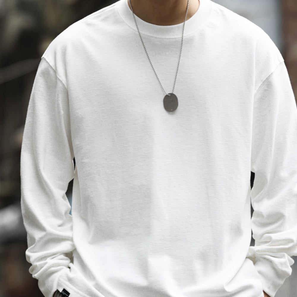 Autumn casual 280g MLS cotton long sleeved T-shirt men's loose fine jacquard texture base shirt