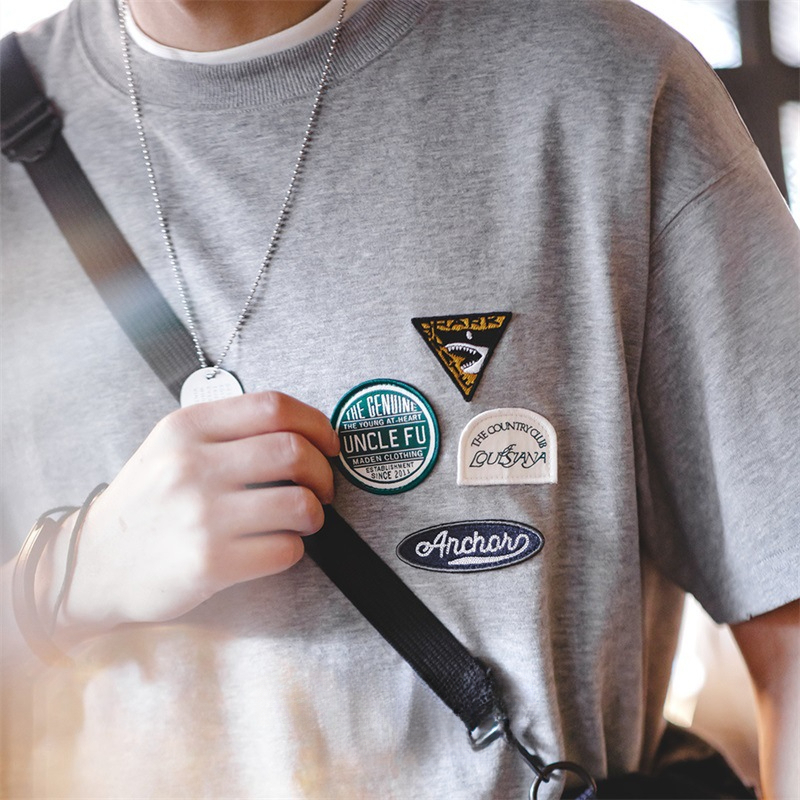 Maden casual embroidered badge design with pure cotton round neck and quarter sleeves Tee