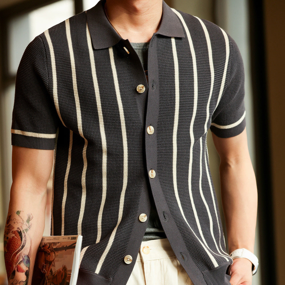 Italian retro collar striped jacquard men's wrinkle resistant British shirt