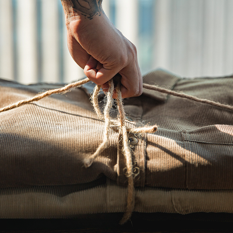 Maden Casual Long Sleeve Shirt Corduroy Bandage Dress Outerwear Coat Corduroy Shirt