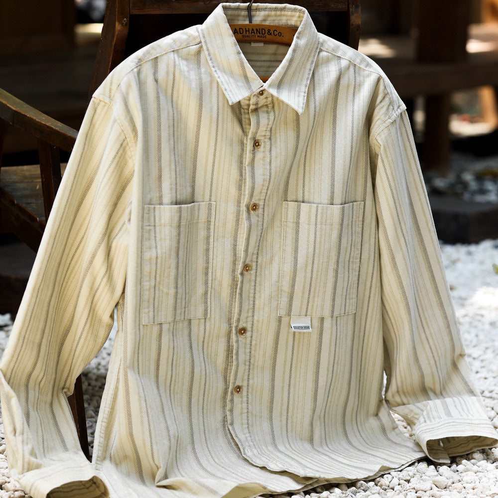 High end clean fit vertical stripe shirt with a collar, niche design, long sleeved shirt