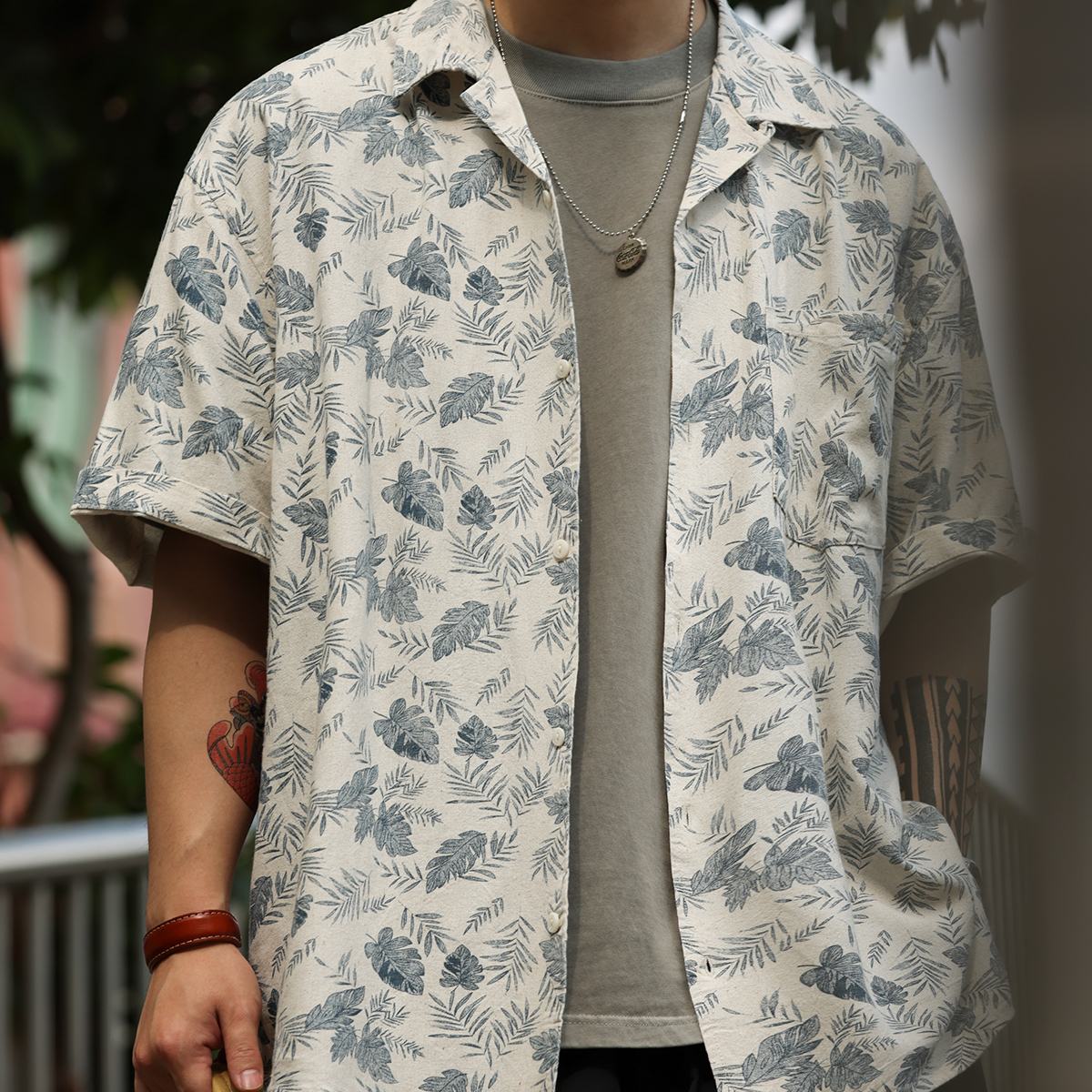 American casual Cuban collar linen summer retro vacation style T-shirt