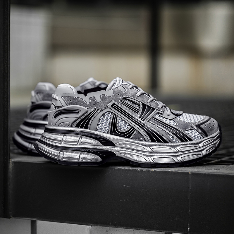 Mech Style Breathable Silver Retro Thick Soled Height Increasing Sports Shoes