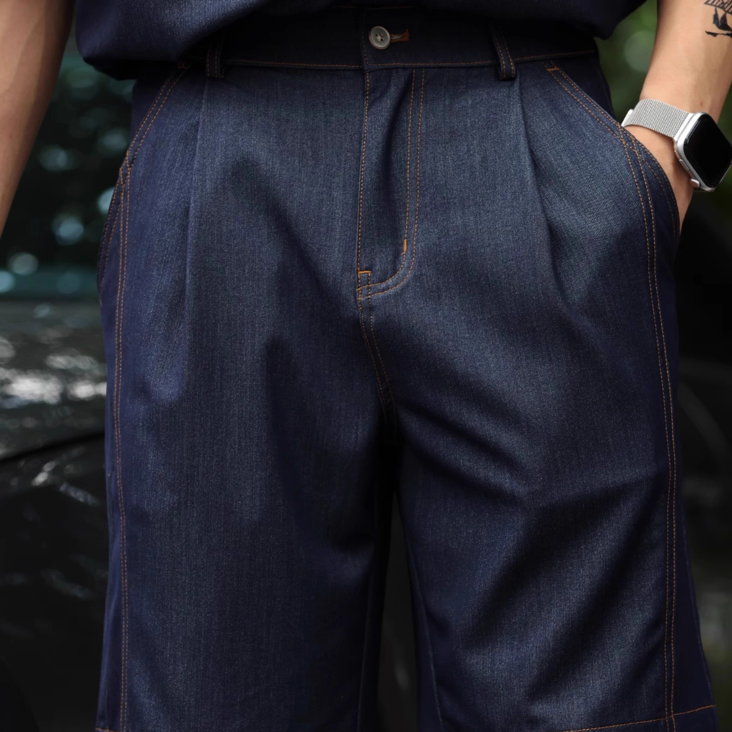 American retro men's wrinkle resistant and easy to maintain casual thin denim shorts