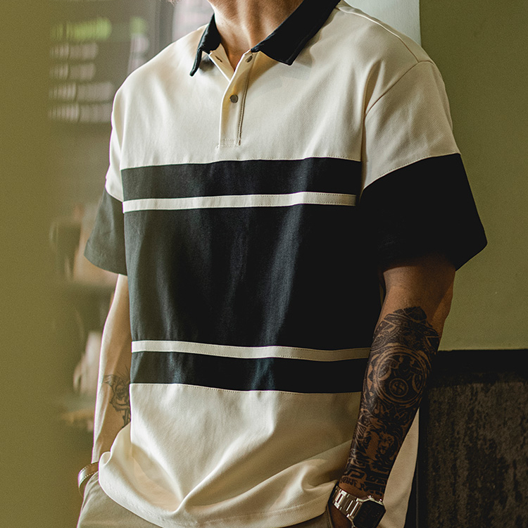 American Retro Men'S Summer New Style Contrasting Color Elastic Loose Polo Shirt