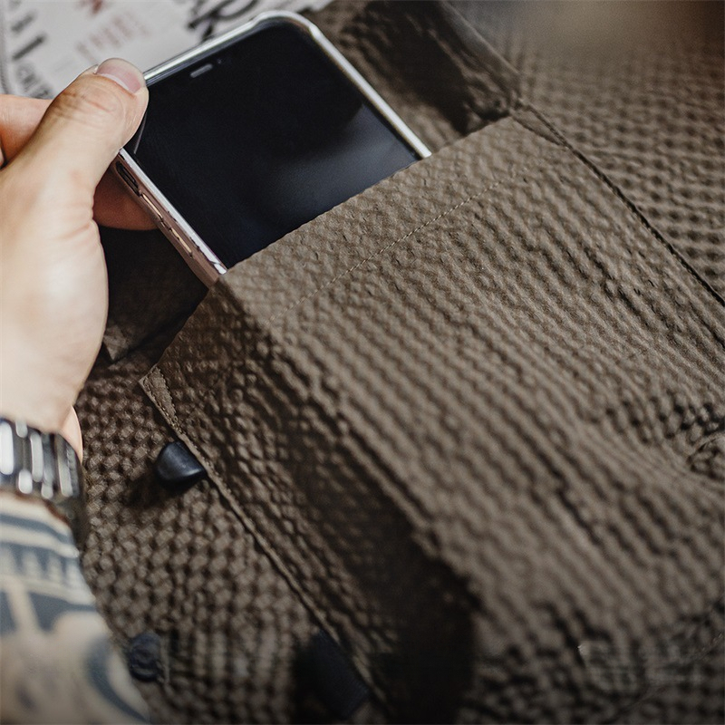 Maden Mountain style outdoor Cuban collar foam gauze, wrinkle resistant pocket, thin long sleeved shirt