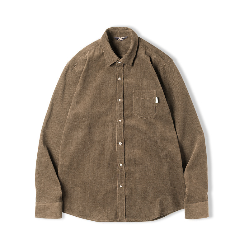 Maden Casual Long Sleeve Shirt Corduroy Bandage Dress Outerwear Coat Corduroy Shirt