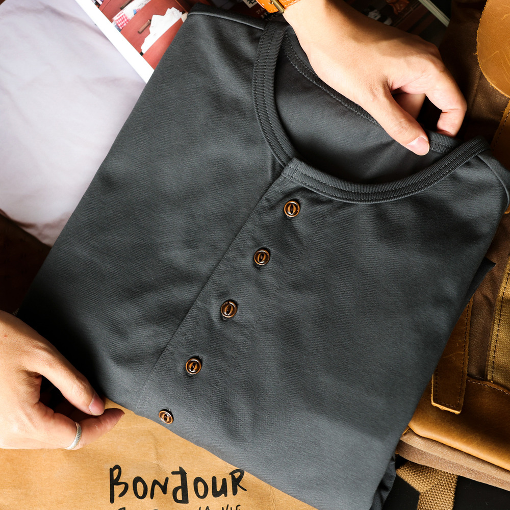 American retro Henry collar men's 240g multi button casual polo shirt