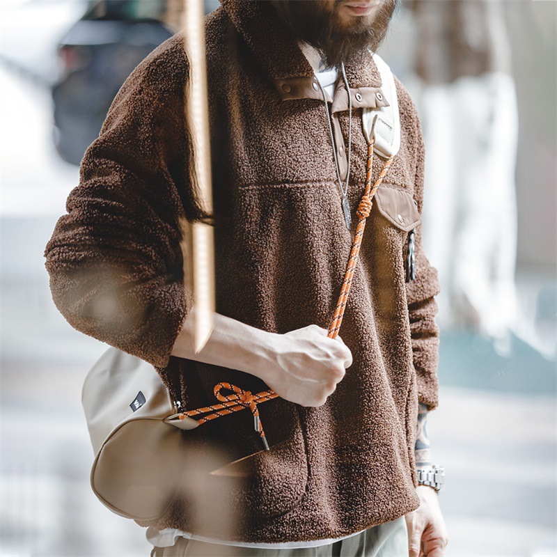 Maden Casual Half Cardigan Fleece Sweater Stand Collar Polar Fleece Pullover Warm Coat