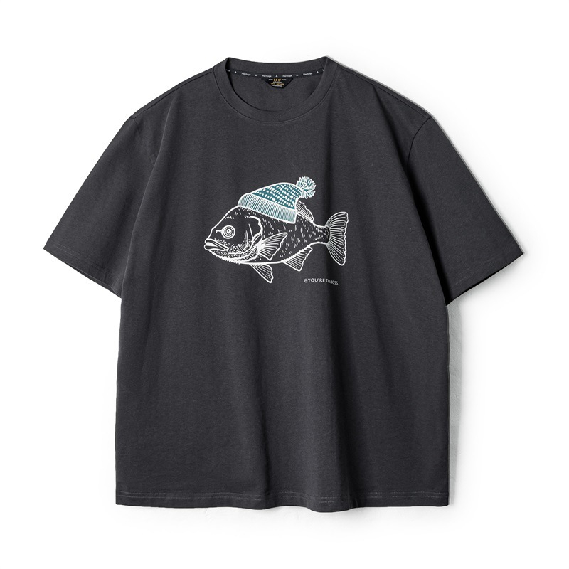 Maden Vintage deep-sea fish flocking printed T-shirt animal pure cotton round neck short sleeved T-shirt