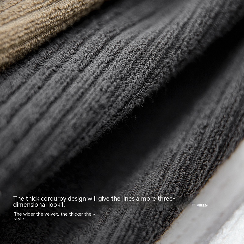 Maden Retro knitted dark gray elastic waist drawstring sports straight leg wide leg pants