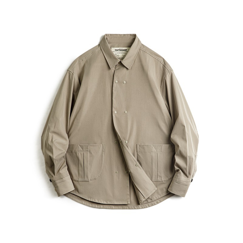 Maden casual herringbone double breasted long sleeved shirt versatile commuting collar white shirt