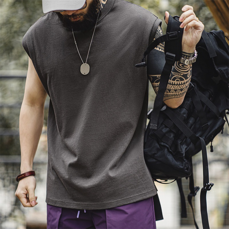 Maden Cotton Seed Shell Heavyweight Knitted Wide Shoulder Sports Pure Cotton Sleeveless T-shirt