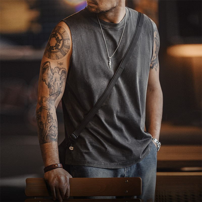 Maden Vintage Tough Guy Old Tank Top Pure Cotton Sports and Fitness Backing Sweetheart Sleeveless T-shirt