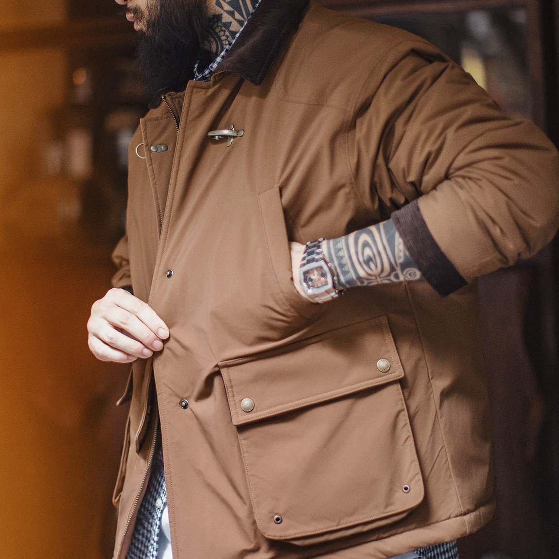 American Retro Coffee Colored Hunting Suit Corduroy Patchwork Barn Style Jacket