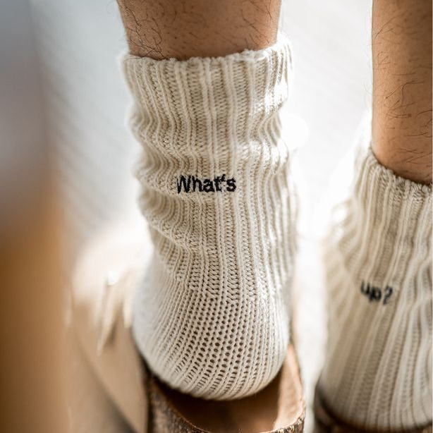 Maden retro thick thread embroidered knitted mid tube socks black sports breathable combed cotton long socks