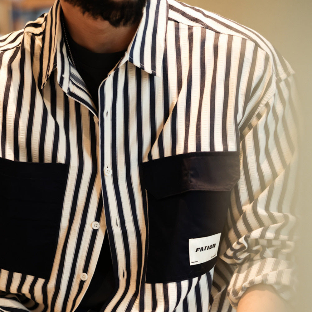 Texture based color woven striped shirt for men's casual, iron free, woven texture long sleeved shirt