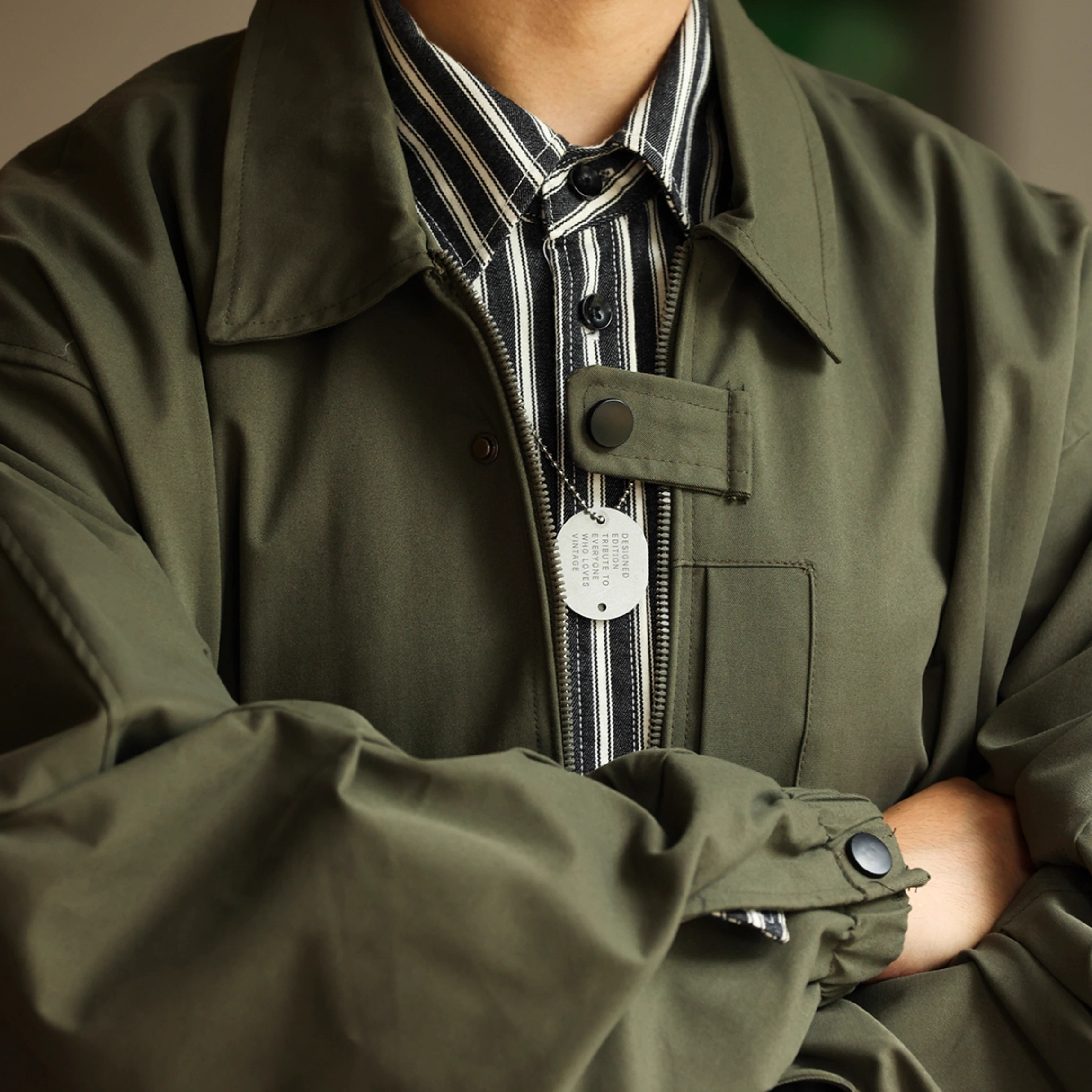 American Retro Lapel Men'S Casual Loose Military Green Detroit Jacket