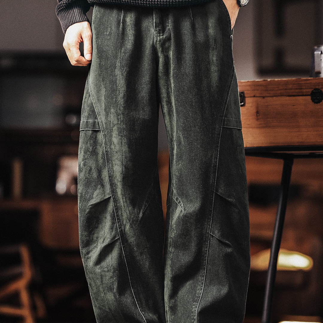 American Retro Men'S New Loose Military Green Paratrooper Pants