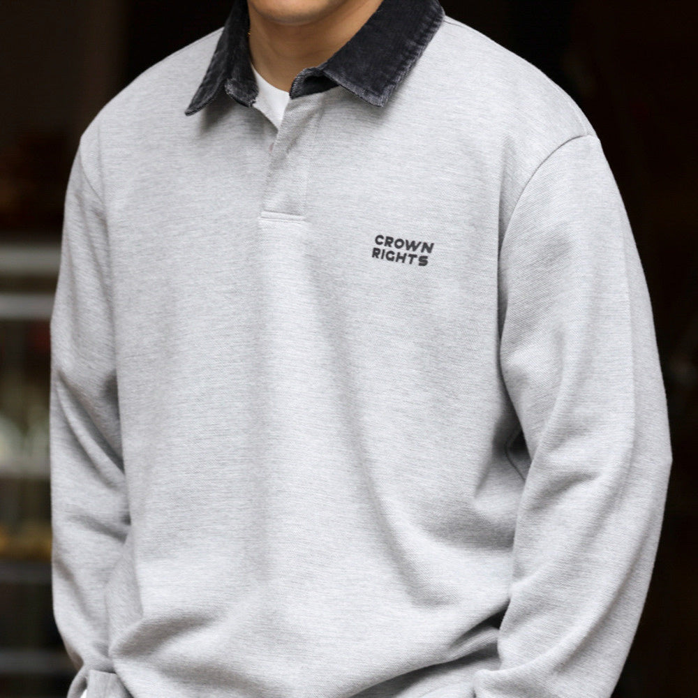 Color blocked collar long sleeved polo shirt men's loose casual sports collar knitted T-shirt sweatshirt