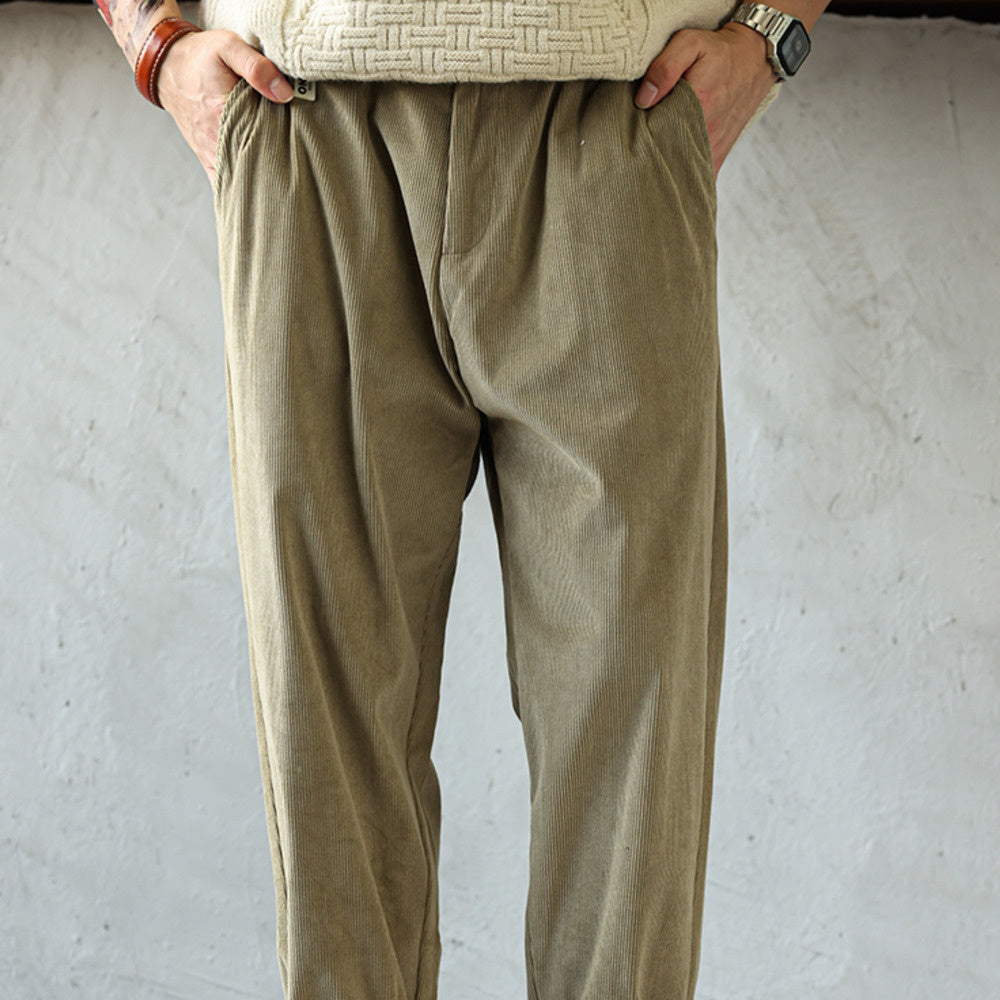 Heavyweight Corduroy Casual Pants Loose Padded Hundred Khaki Small Tapered Pants