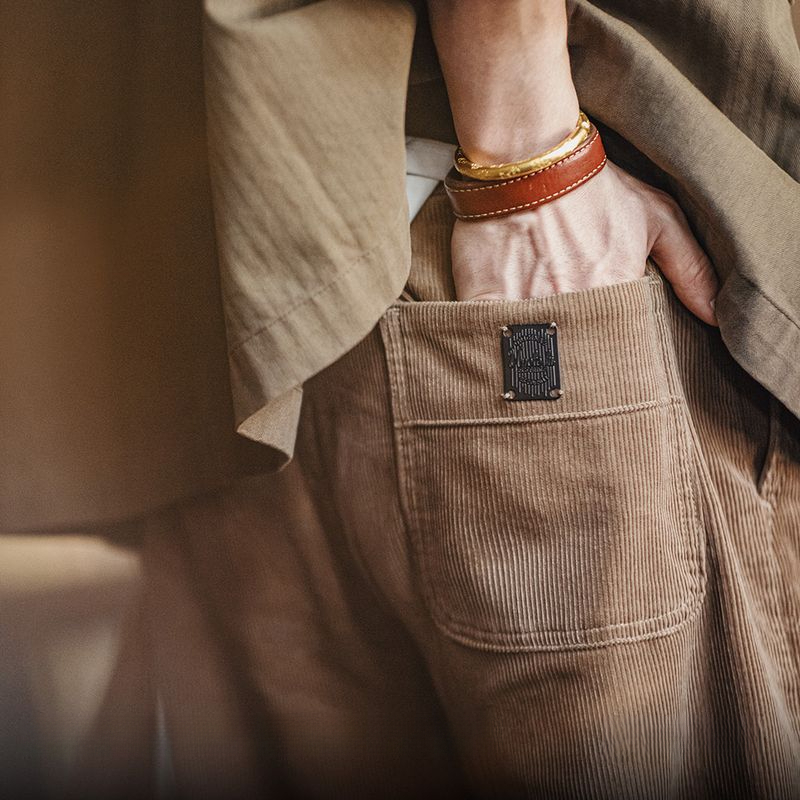 Maden retro multi pocket corduroy casual pants, loose striped velvet, pure cotton straight leg pants