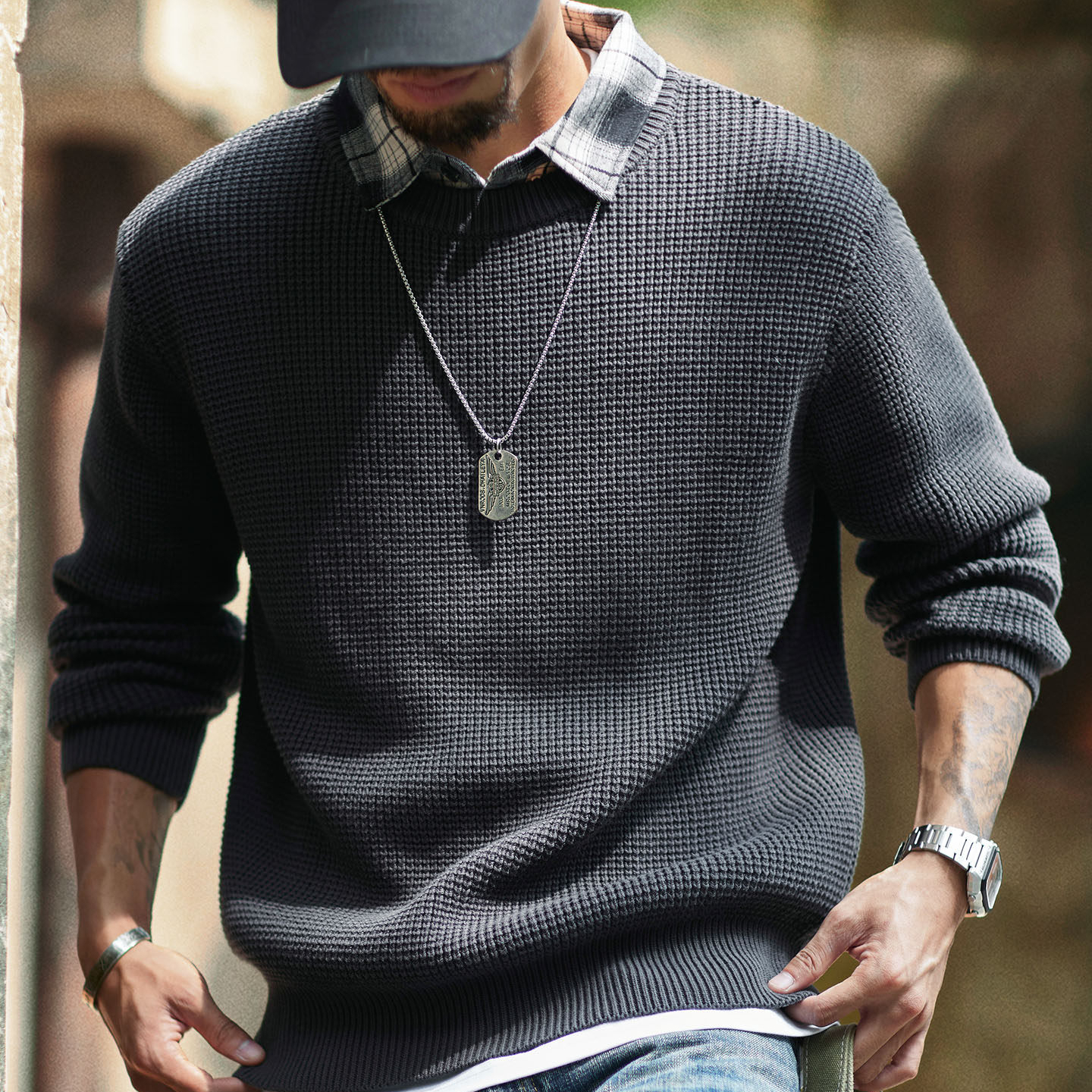 American Retro Fake Two-Piece Shirt Collar Men'S New Thick Warm Sweater