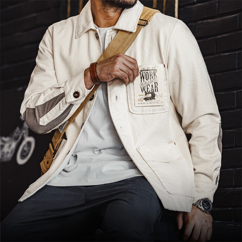 Maden French Retro Heavy Cotton Seed Shell Jacket Twill Cotton Collar Corduroy Splicing Coat