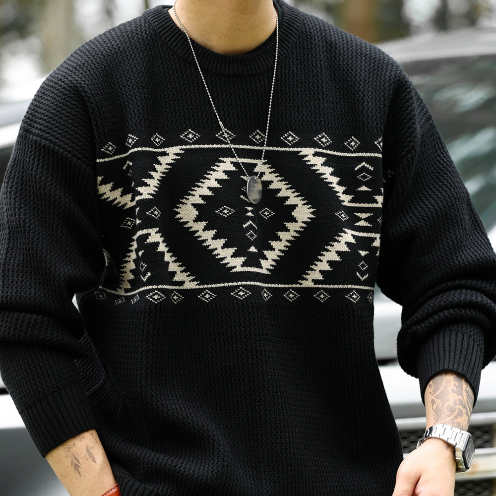 BGYO American Navajo diamond jacquard sweater men's loose 800g ethnic 
