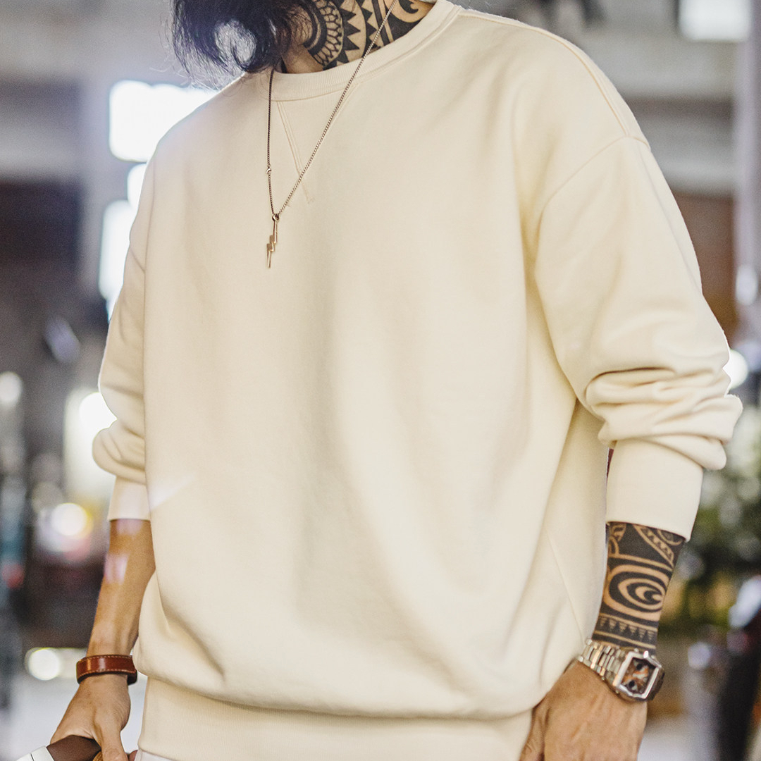 American Purple Round Neck Pullover Loose Long Sleeved T-Shirt