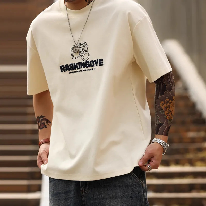 American casual printed 210G Men's loose cotton short sleeved T-shirt