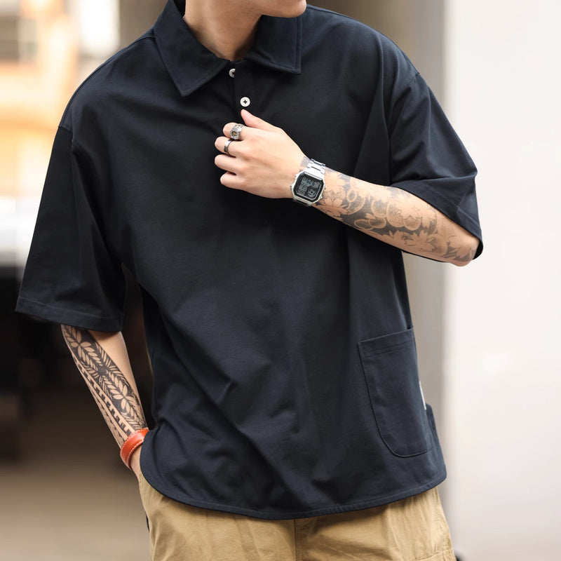 American pocket collar men's loose outdoor sports polo shirt