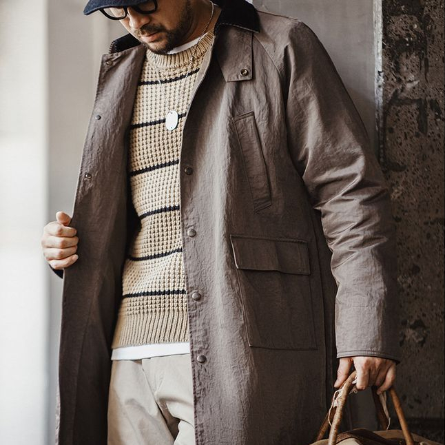 Maden retro oversize hunting trench coat loose lapel single-breasted medium-length jacket